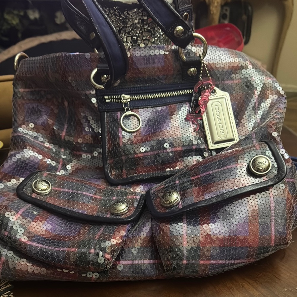 Coach Red and Purple Geometric Shoulder Bag
